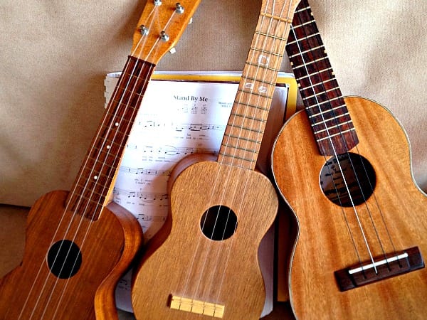.I can't Learn One More thing, The Power of Passion and Support. www.LisaNalbone.com original photo of three ukuleles learning together above the music Stand By Me.